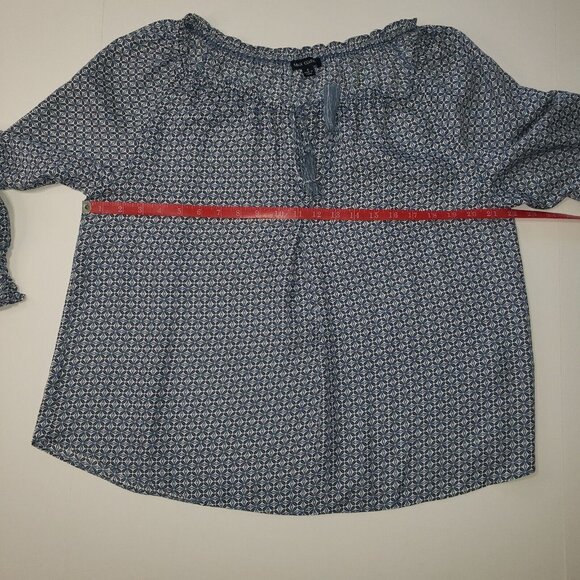 Max Edition Women Blouse Blue White Geometric Long Sleeve Peasant Top Size Small - Picture 7 of 14